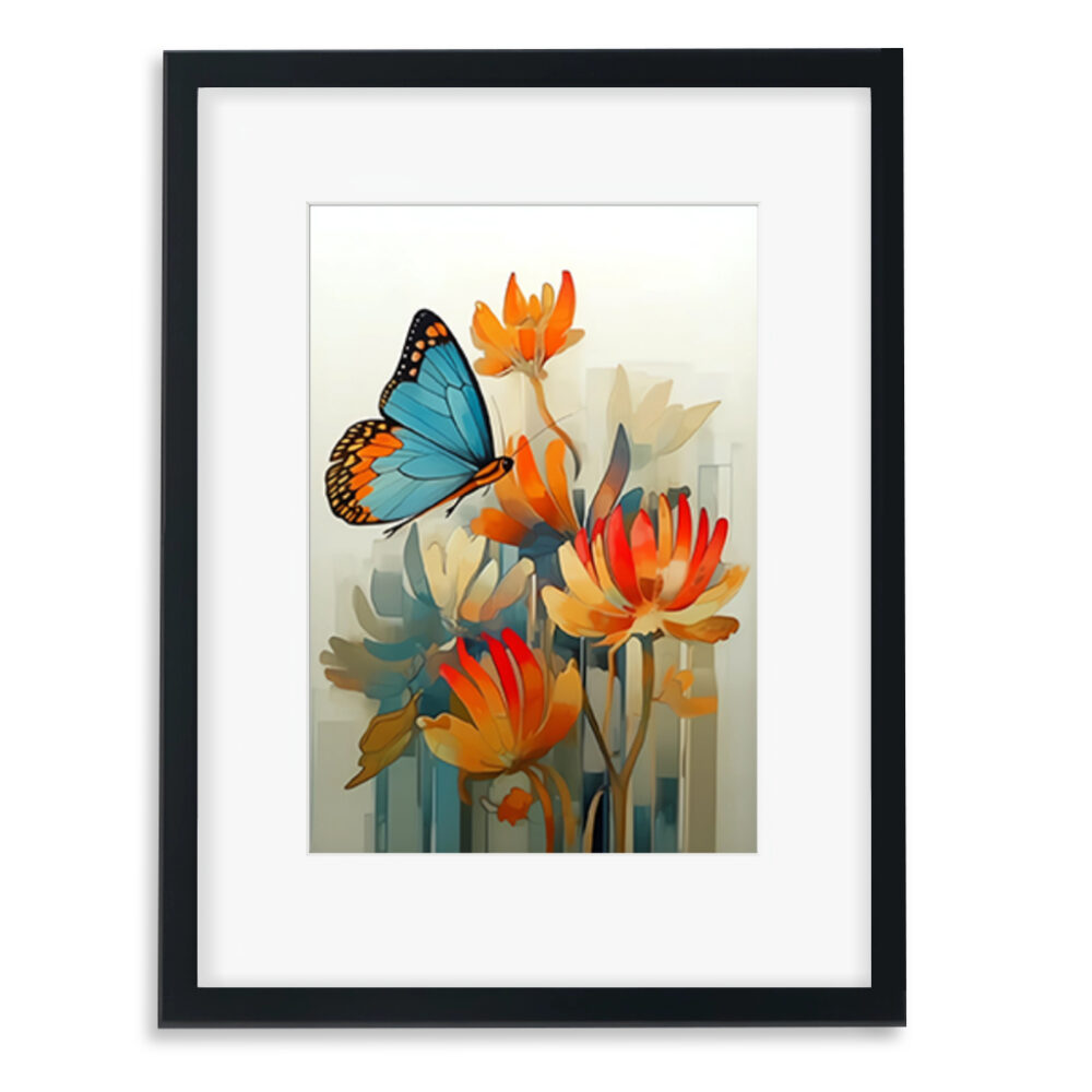 Butterfly flowers botanical framed wall art artwork poster print
