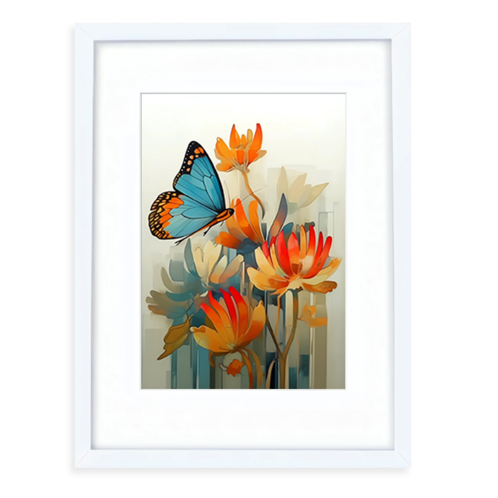 Butterfly flowers botanical framed wall art artwork poster print