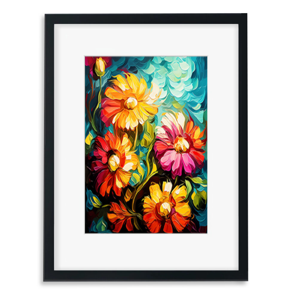 Colorful flowers framed wall art artwork print poster
